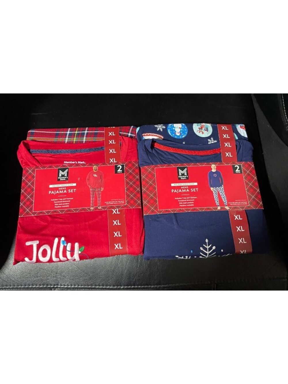 Mens Holiday Pajama Sets 2-Pack Size XL Red Jolly Crew & Blue Snowflake